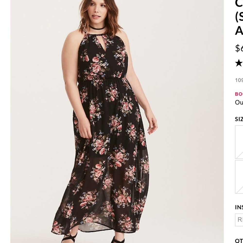 Black Floral Keyhole Cutaway Maxi Dress